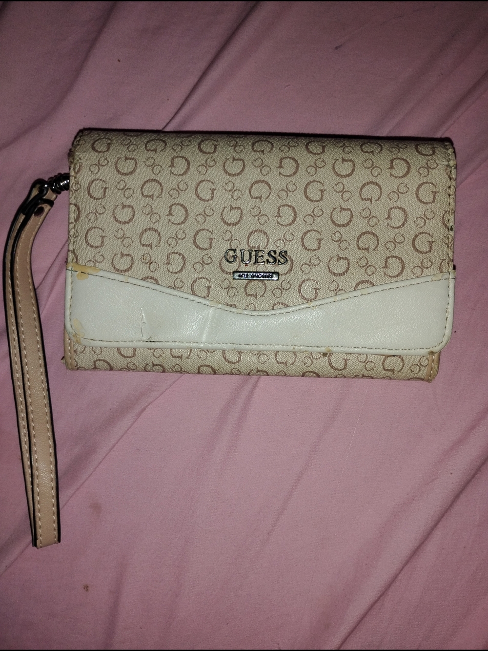 GUESS Beige Logo Wristlet Wallet